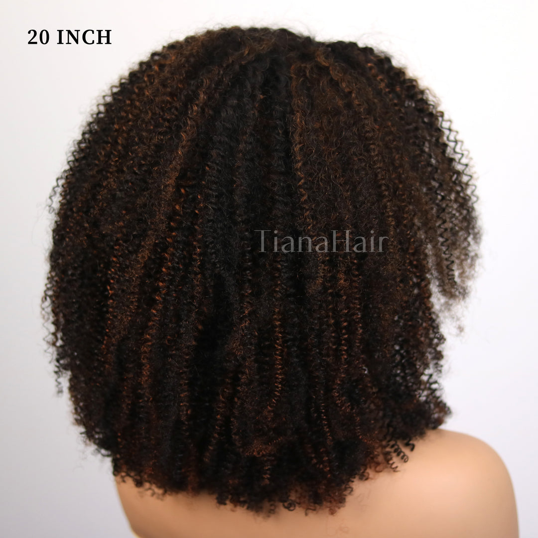 FlexCap Wear & Go Brown Highlight Afro Kinky Curly 7x5 Pre-Everything & Transparent Lace Flexi-Fit Invisi Drawstring Cap Glueless Wig