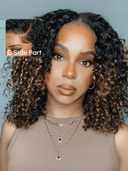 Chestnut Brown Ombre 7x5 Pre-Cut Lace Side Part short curly wigs human hair Bob Wig