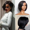Mature Boss 13x4 Spitze Pixie Cut mit geschwungenem Pony, klebefreie Bob-Perücke 