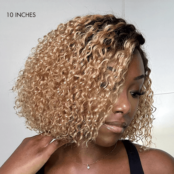 Ombre Ash Blonde 6x4 Lace Kinky Curly Wear And Go Glueless Wig TianaHair