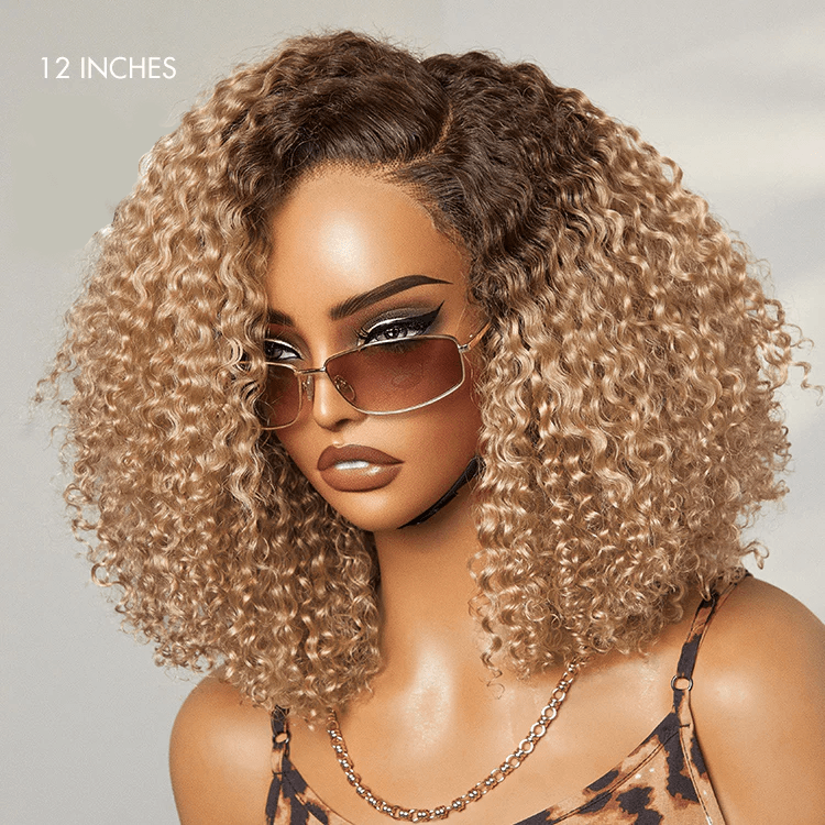 Ombre Ash Blonde 6x4 Lace Kinky Curly Wear And Go Glueless Wig TianaHair