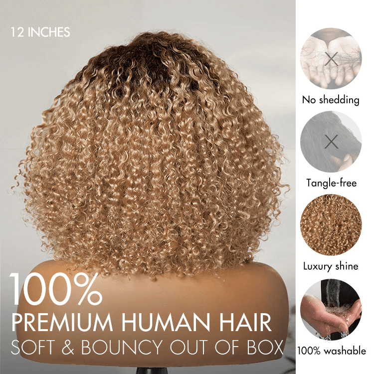 Ombre Ash Blonde 6x4 Lace Kinky Curly Wear And Go Glueless Wig TianaHair