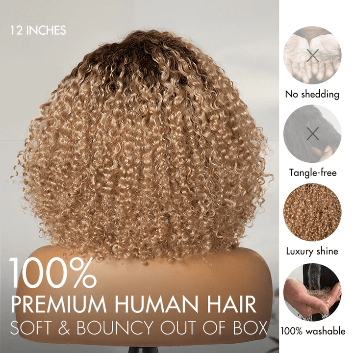 Ombre Ash Blonde 6x4 Lace Kinky Curly Wear And Go Glueless Wig TianaHair