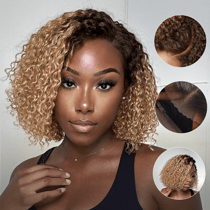 Ombre Ash Blonde 6x4 Lace Kinky Curly Wear And Go Glueless Wig TianaHair