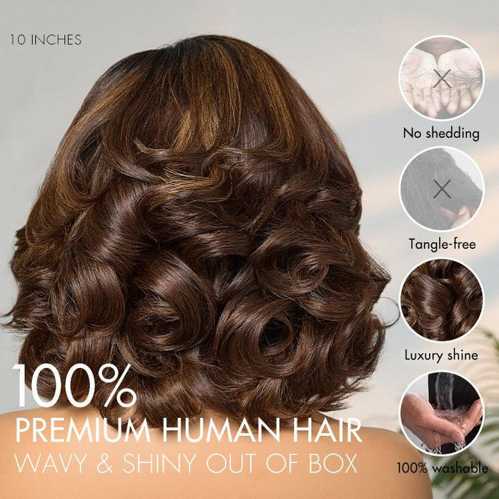 Ombre Brown Butterfly Layers Loose Wave Glueless 6x4 Lace Short Wig TianaHair