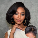 4x4 Lace Put on & Go Side Part Short Layered Kinky Straight Bob With Kinky Edges Wig