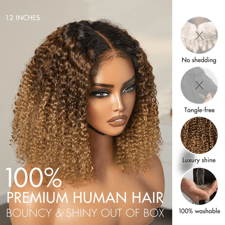 Perruque Afro Kinky Curly 6x4 pré-assemblée et transparente en dentelle sans colle 