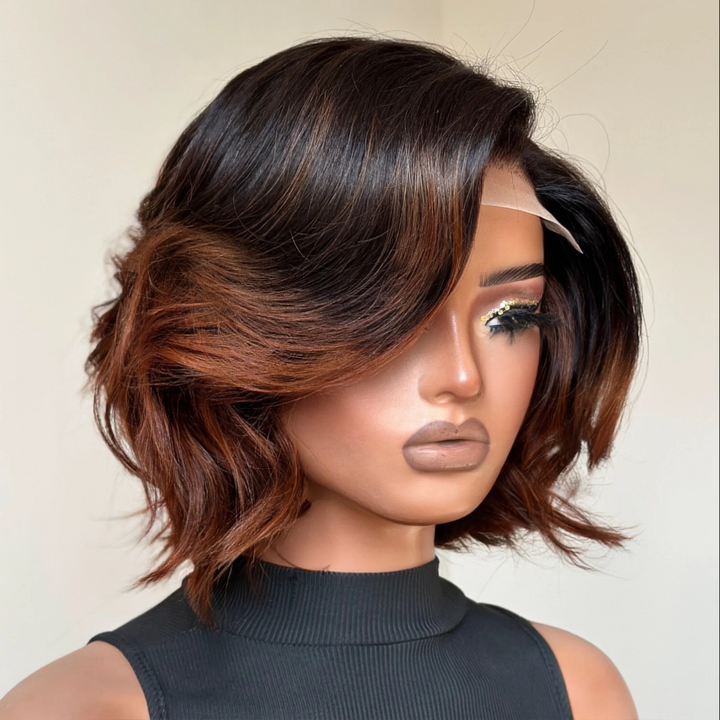 4x4 Lace Elegant Ombre Brown Color Loose Wave Glueless Wig