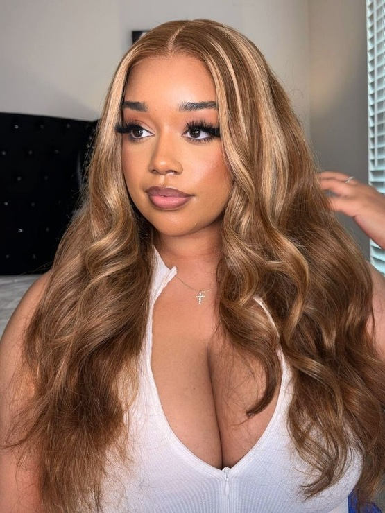 TianaHair Wear Go 6x4 Highlight Brown Wigs Body Wave Pre-plucked Glueless Lace Wigs.