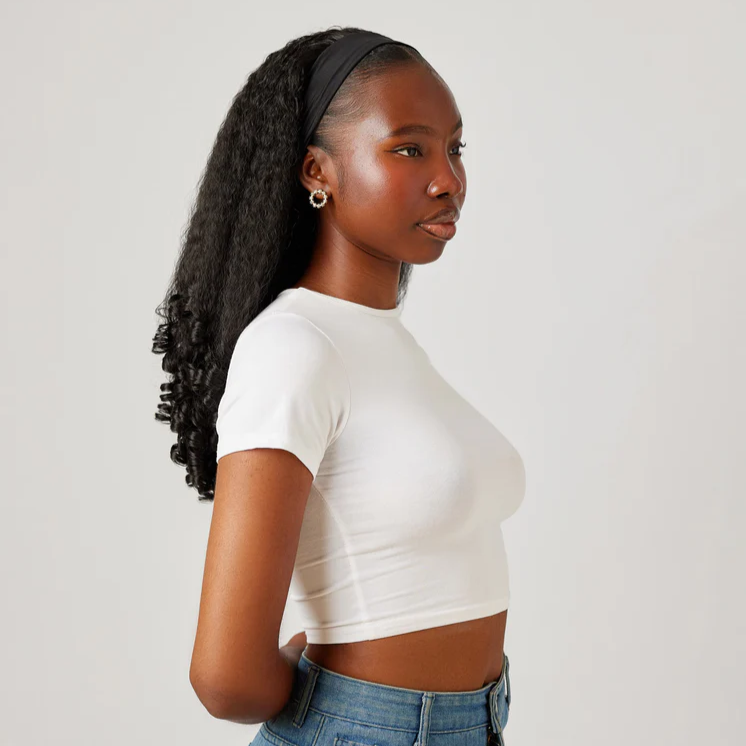 Kinky Curly Glueless No Lace Stirnband Lange Perücke 100 % Echthaar