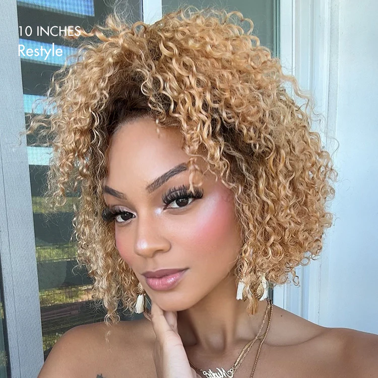 Ombre Ash Blonde 6x4 Lace Kinky Curly Wear And Go Glueless Wig