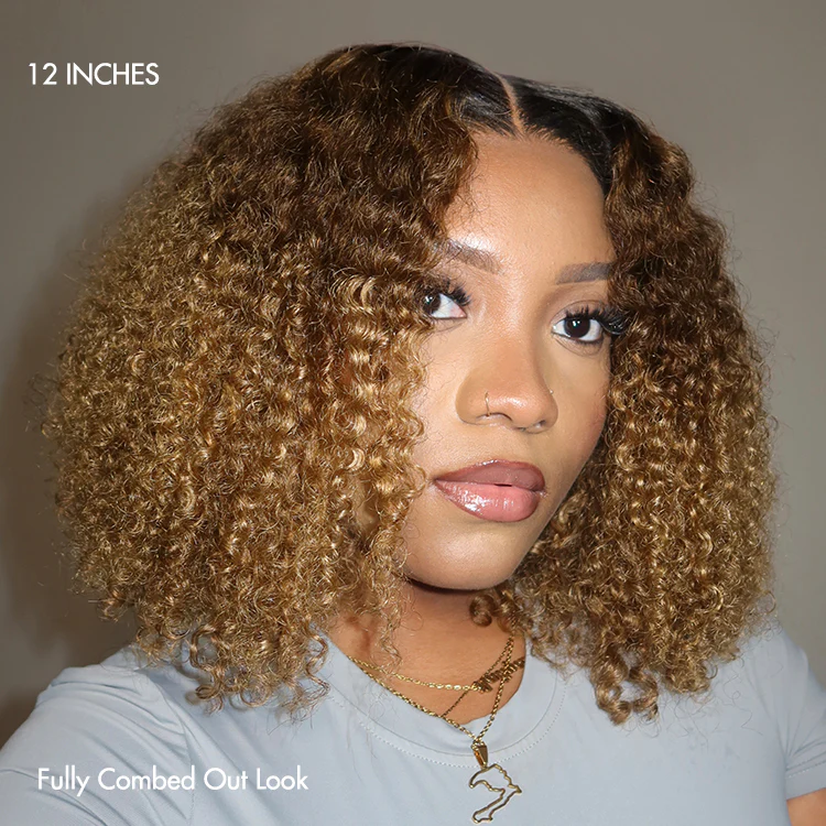 Sun-kissed Ombre Blonde Kinky Curly Glueless 6x4 Pre-Cut Lace Wig