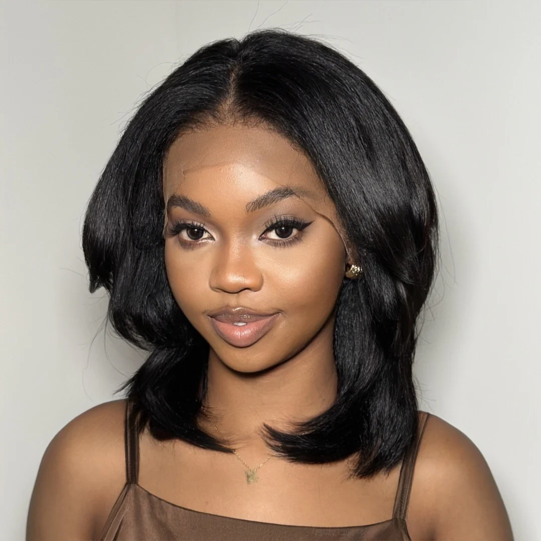 7x5 Lace Kinky Straight Layered Cut With Kinky Edges Bob Wig