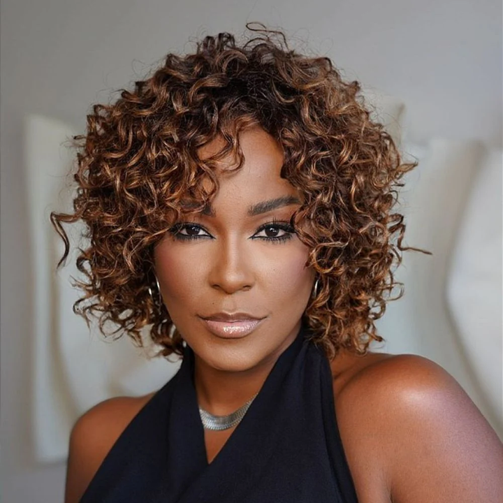 Natural & Effortless Ombre Brown Short Pixie Curly Wig