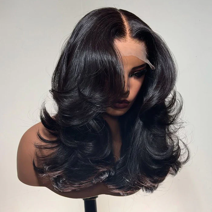 4x4/7x5 Lace Butterfly Haircut Curtain Bangs Body Wave Glueless Wig Human Hair