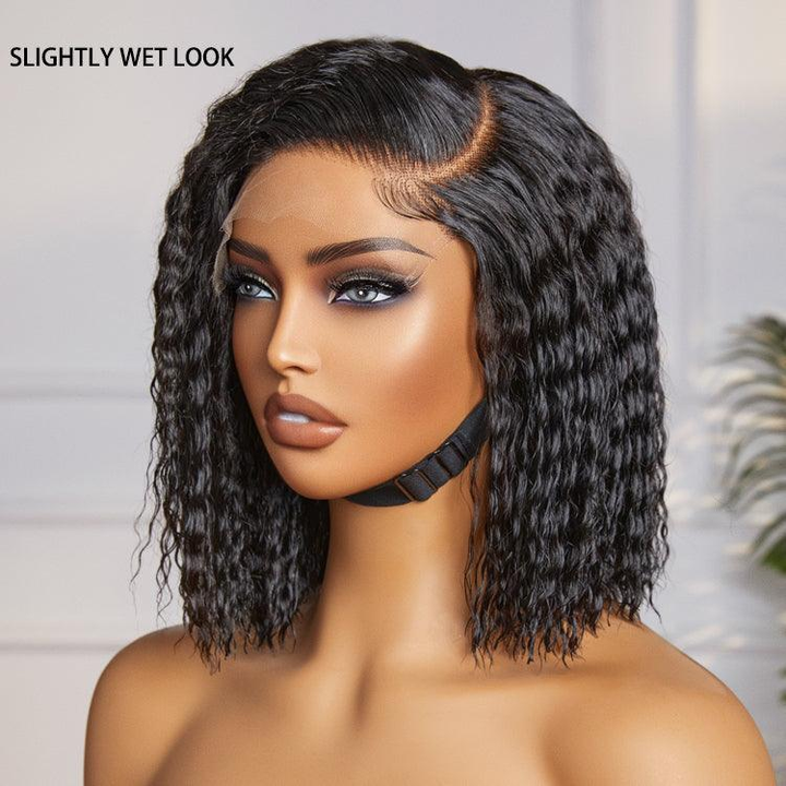 Super Bob Bohemian Curly Minimalist 13x4 Lace Glueless C Part Short Wig 100% Human Hair