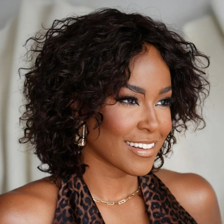 No Lace Put On & Go Dark Brown Curly Bob Wig With Bangs 100% Human Hair