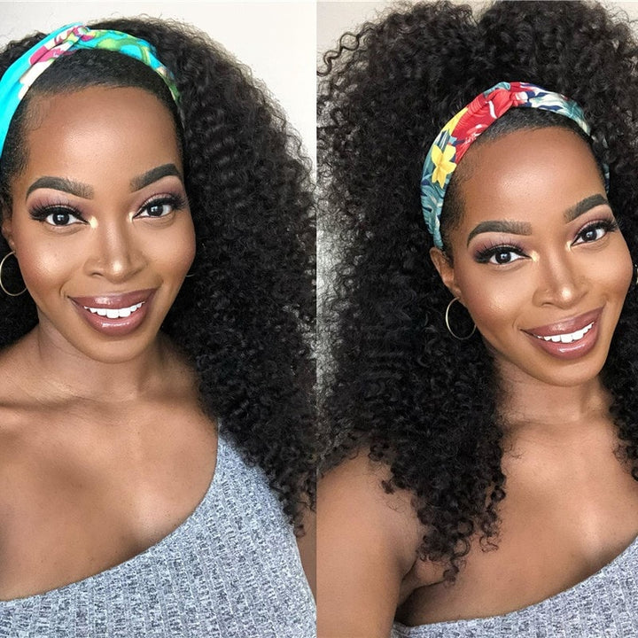 TianaHair Kinky Curly Glueless No Lace Headband Long Wig 100% Human Hair.