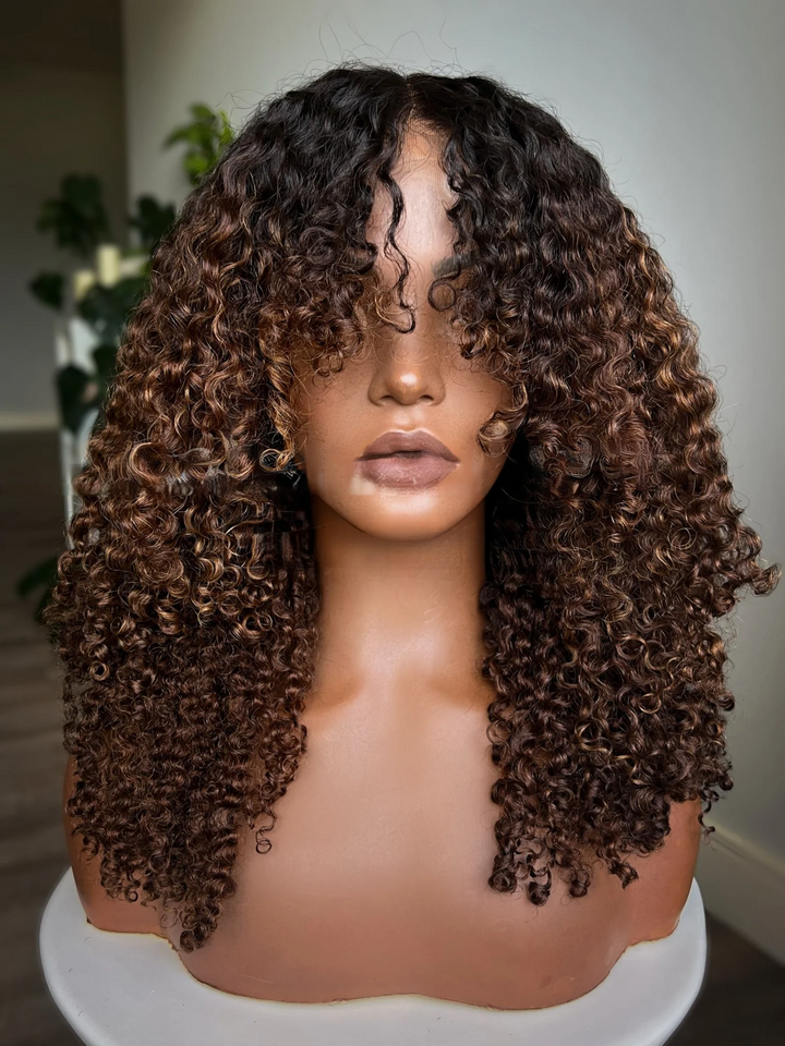 4x4/7x5 Lace Golden Chestnut Kinky Curly with Bangs Pre-Everything Wear Go Glueless Wig