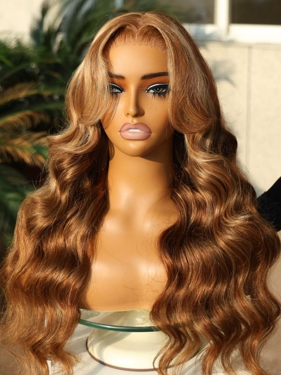 TianaHair Wear Go 6x4 Highlight Brown Wigs Body Wave Pre-plucked Glueless Lace Wigs.