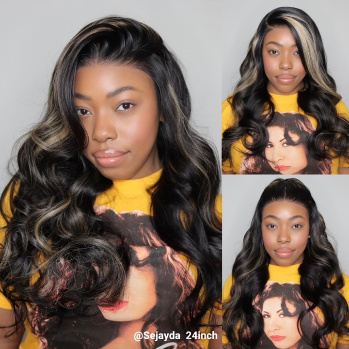 TianaHair Blonde Highlights Body Wave Pre-Max 13x4 Lace Wear Go Glueless Wig.