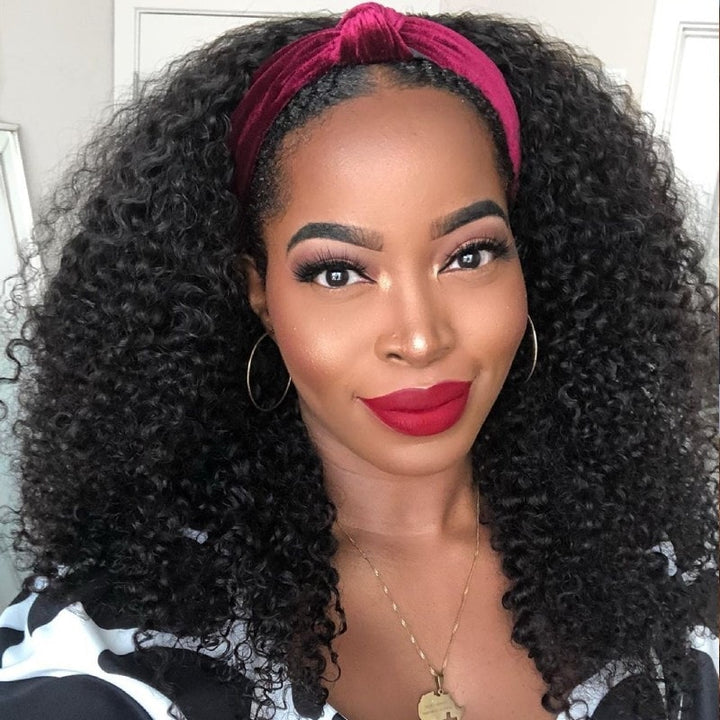 TianaHair Kinky Curly Glueless No Lace Headband Long Wig 100% Human Hair.