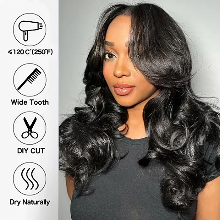 TianaHair Face-Framing Layered Cut Body Wave 9x6 Transparent Lace Wear Go Glueless Pre-everything Wig With Curtain Bangs.