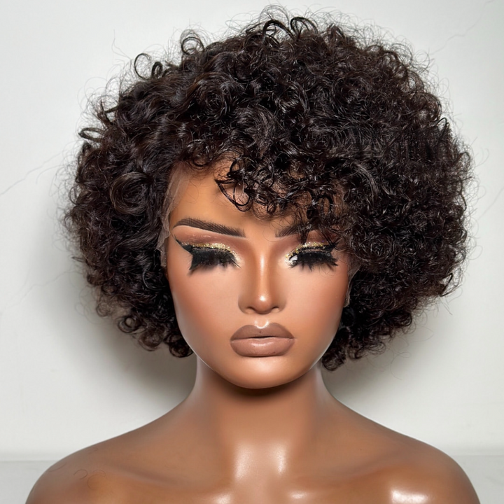 13x4 Frontal Lace Put on & Go Voluminous Curly Human Hair Wig With Bangs