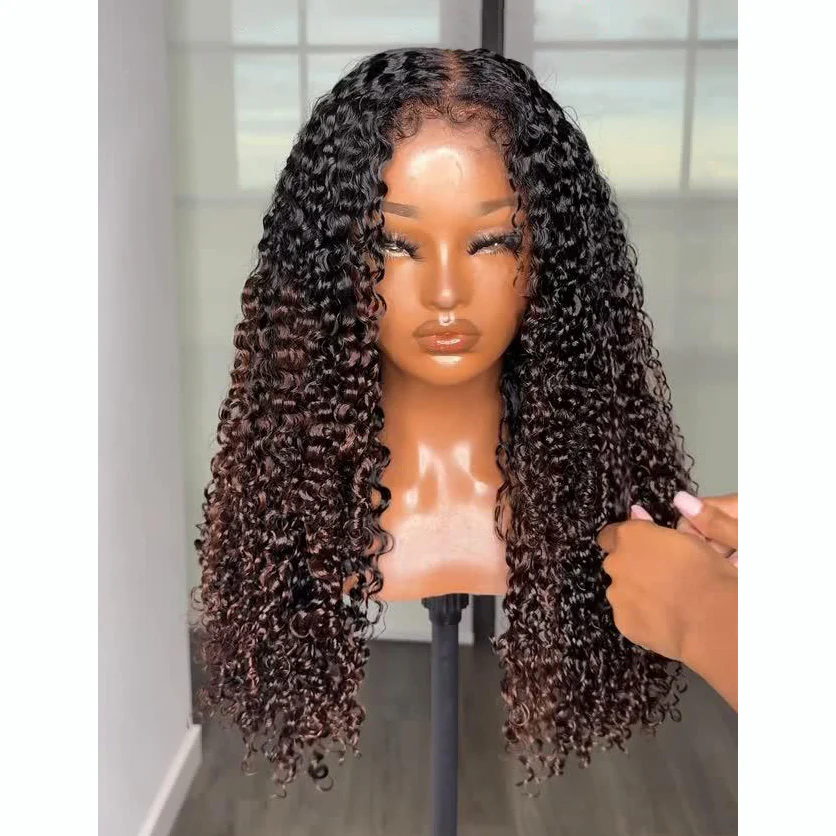4x4/7x5 Lace Black/Ombre Brown KInky Coily Wig With 3C Hybrid Hairline Pre-Everything Wear Go Glueless Wig