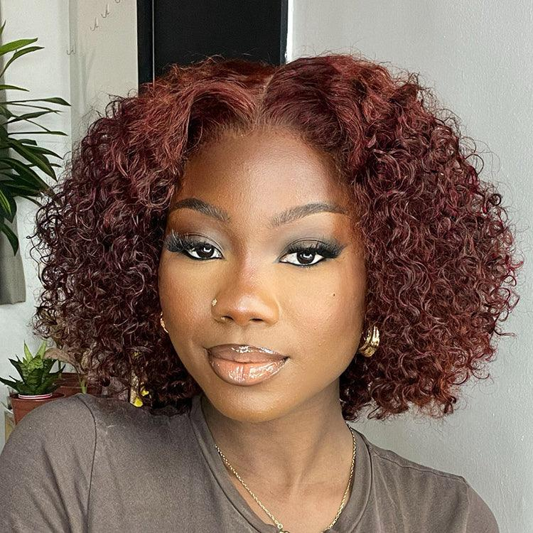 Reddish Brown Kinky Curly 4x4 Lace Wear And Go Glueless Short Curly Wig