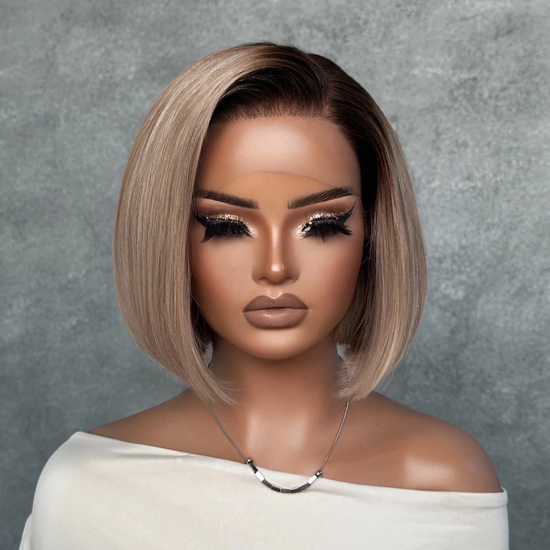 4x4/7x5 Lace Ash Blonde Ombre Blunt Cut Bob Glueless Wig Human Hair