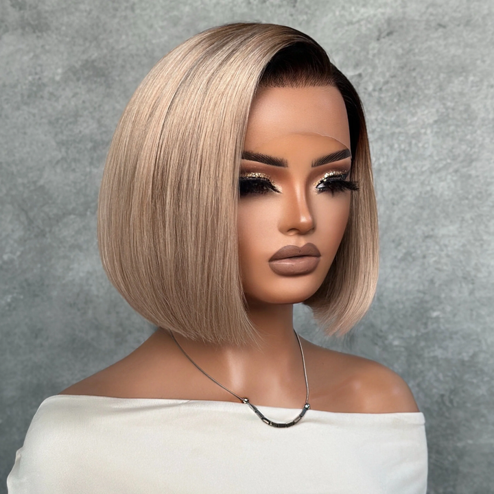 4x4/7x5 Lace Ash Blonde Ombre Blunt Cut Bob Glueless Wig Human Hair