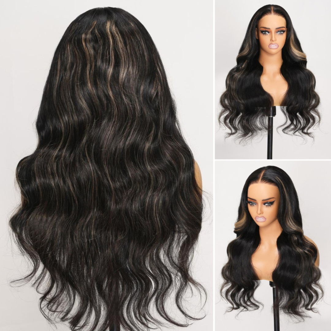 TianaHair Blonde Highlights Body Wave Pre-Max 13x4 Lace Wear Go Glueless Wig.