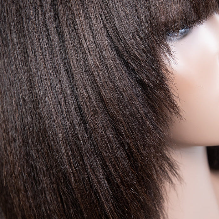 No Lace Kinky Blow-out With Bang Glueless bob Wig 100% Human Hair