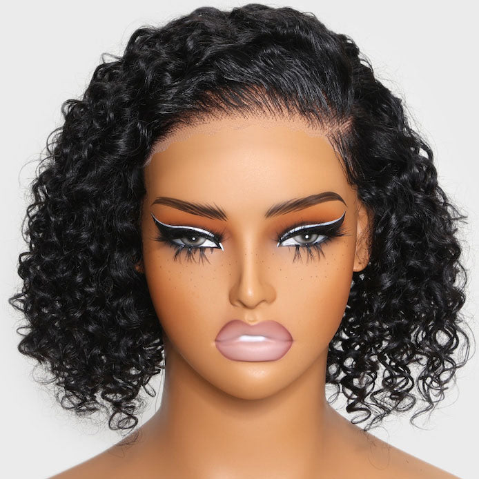 TianaHair Trendy Short Cut Curly 4x4 Closure Lace Put On And Go Glueless Left Side Part Wig 100% Human Hair.