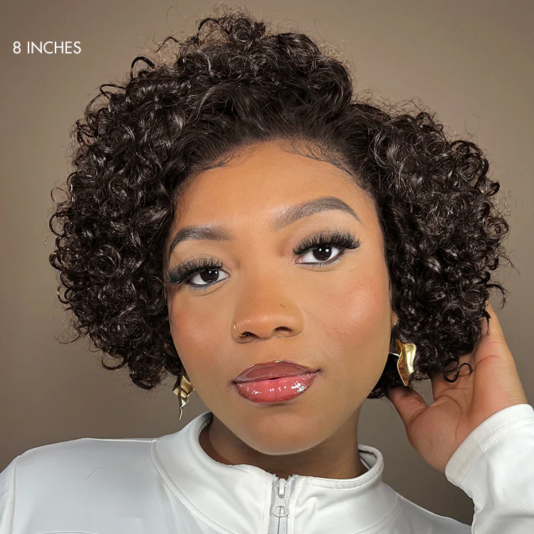 TianaHair Trendy Short Cut Curly 4x4 Closure Lace Put On And Go Glueless Left Side Part Wig 100% Human Hair.