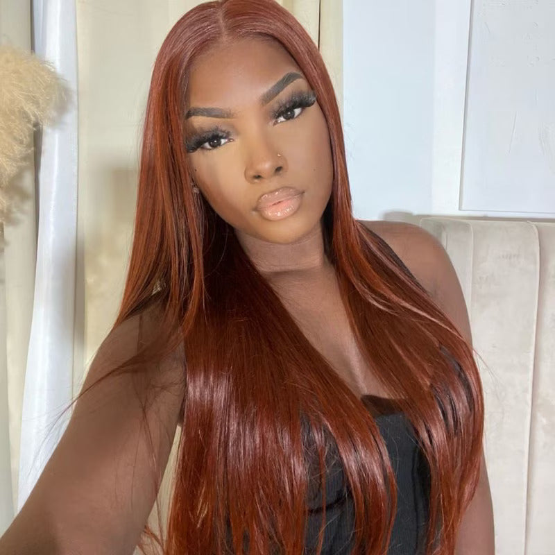 TianaHair Wear Go 6x4 Reddish Brown Glueless Wig Pre Plucked Silky Straight Wig.