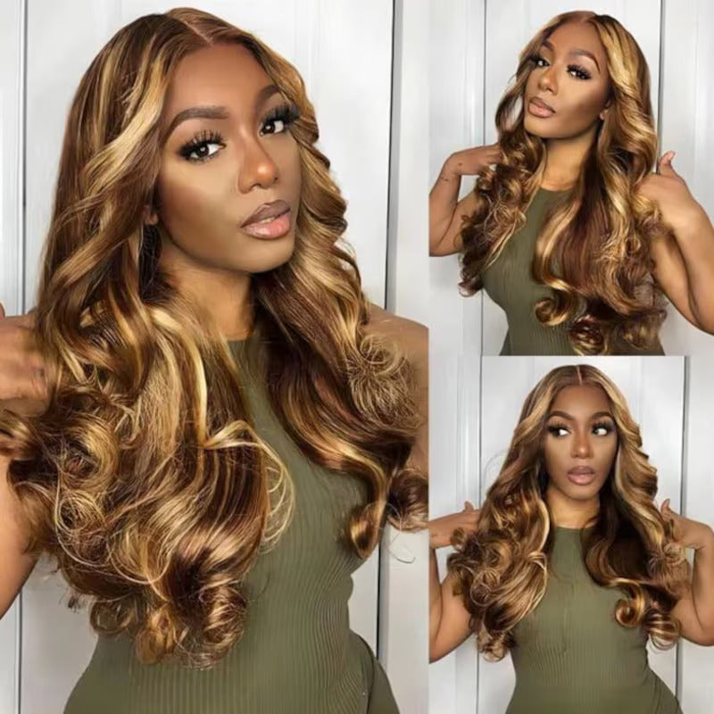 TianaHair Wear Go 6x4 Highlight Brown Wigs Body Wave Pre-plucked Glueless Lace Wigs.