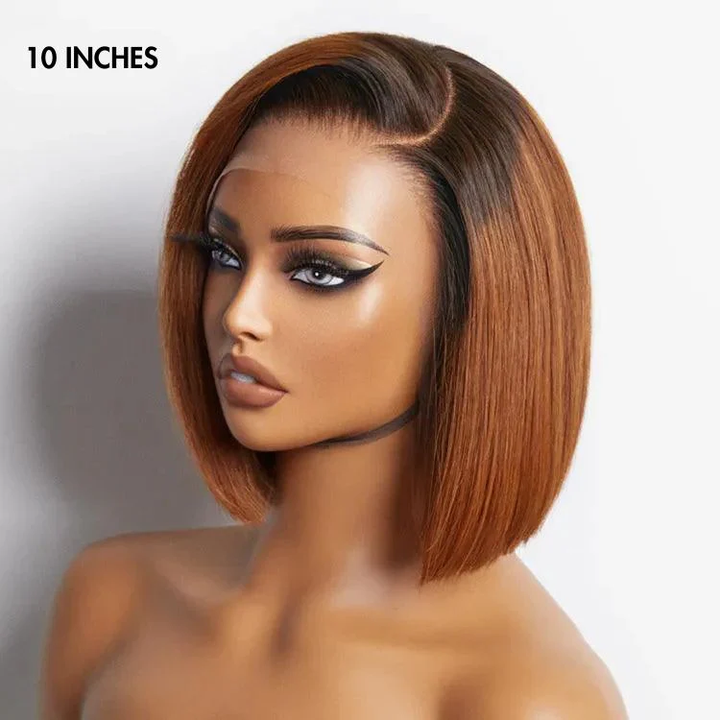 Ginger Ombre Silky Blunt Cut Glueless 4x4 Lace Short Bob Wig 100% Human Hair