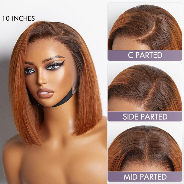 TianaHair Ginger Ombre Silky Blunt Cut Glueless 6x4 Lace Short Bob Wig 100% Human Hair.