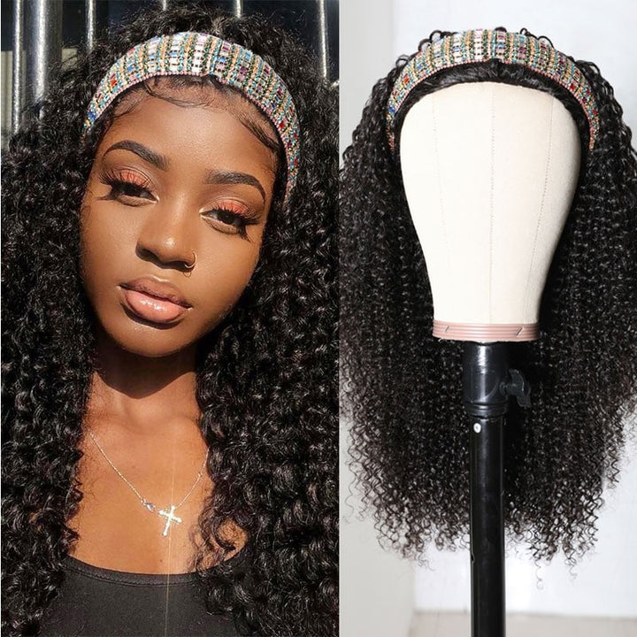 TianaHair Kinky Curly Glueless No Lace Headband Long Wig 100% Human Hair.