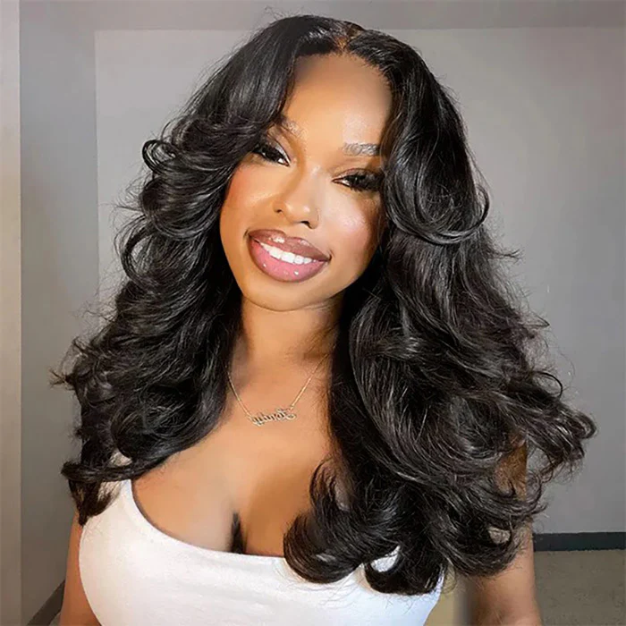 4x4/7x5 Lace Butterfly Haircut Curtain Bangs Body Wave Glueless Wig Human Hair