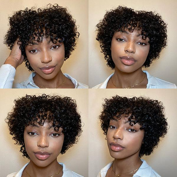 Ultra Natural Lightweight Bouncy Curly Wig with Bangs 100% Human Hair