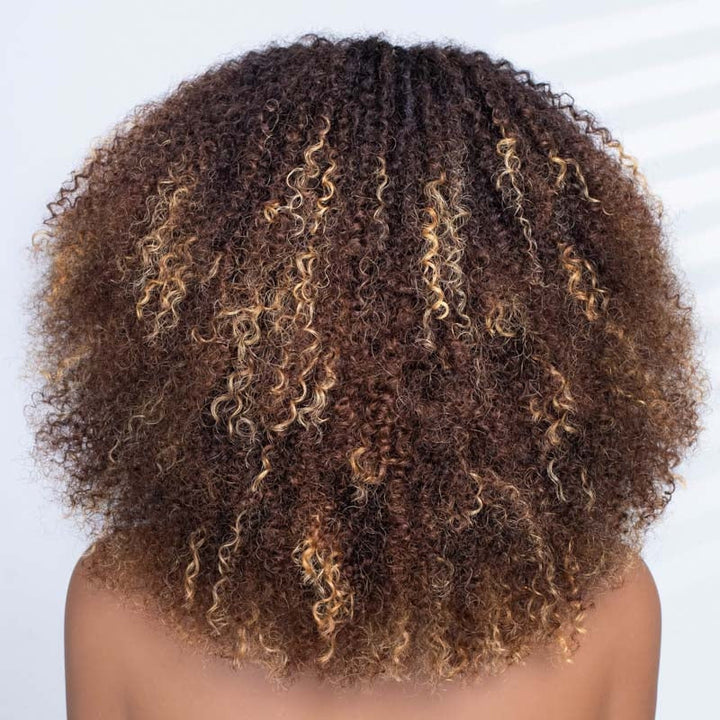 No Lace Golden Flare Afro Curly Wig with Bangs Pre-Everything Wear Go Glueless Wig