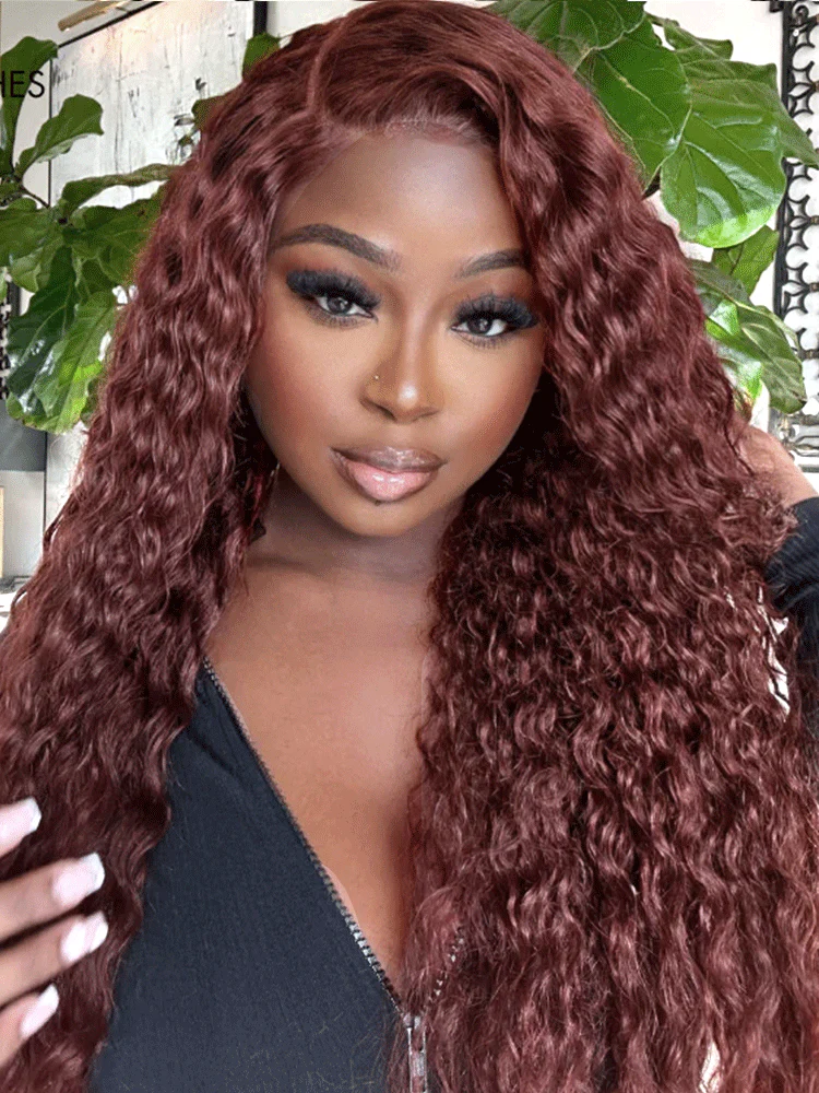 TianaHair Wear Go 6x4 Reddish Brown Glueless Wig Pre Plucked Water Wave Wig.