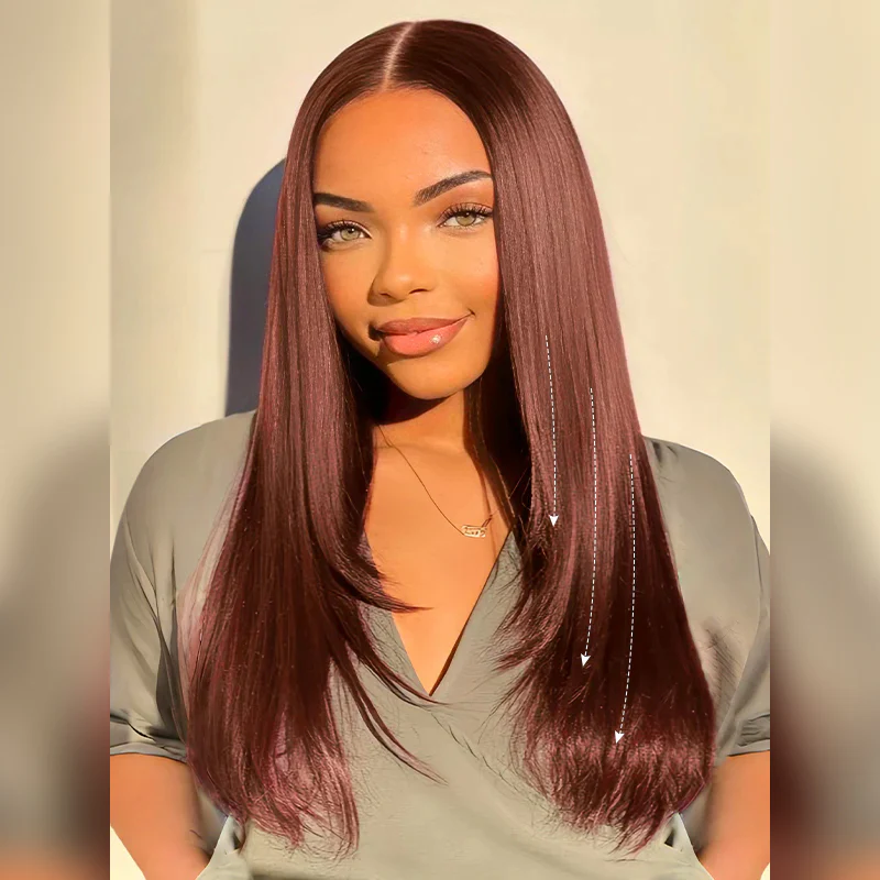 TianaHair Reddish Brown Layered Cut Straight 6x4 Transparent Lace Wear Go Wig Pre-Cut Glueless Wig.