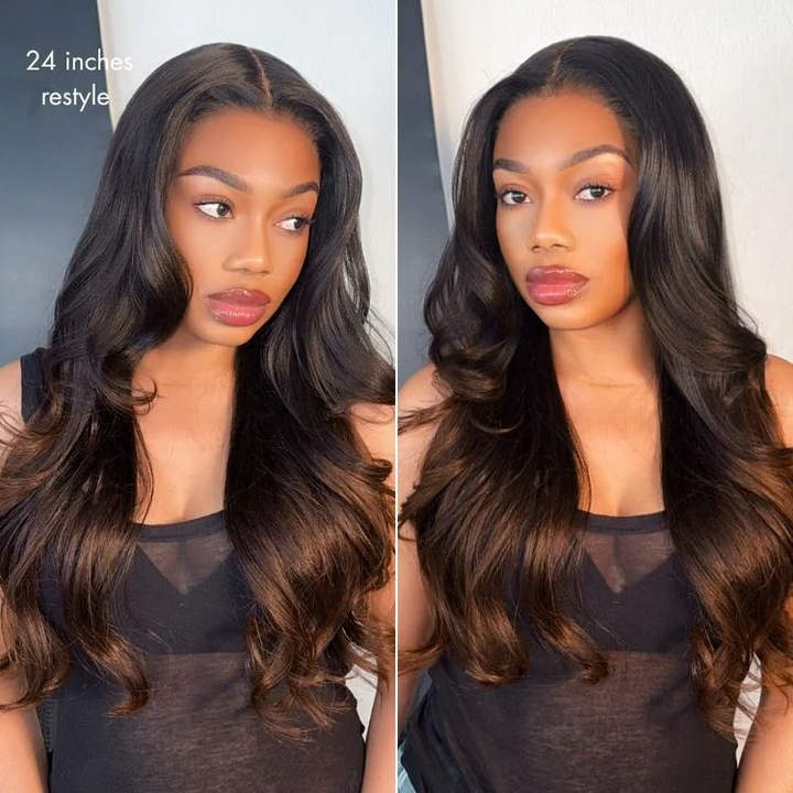 7x5 Lace Ombre Brown Layered Cut Yaki Straight Glueless Wig Human Hair Long Wig Pre-Cut Lace