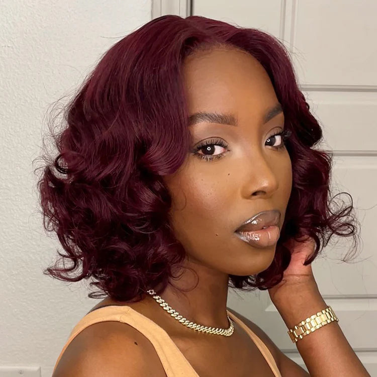 TianaHair Burgundy 99J Loose Wave 4x4 Closure Lace Put On And Go Glueless Wig 100% Human Hair.