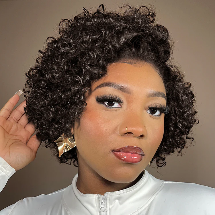 TianaHair Trendy Short Cut Curly 4x4 Closure Lace Put On And Go Glueless Left Side Part Wig 100% Human Hair.