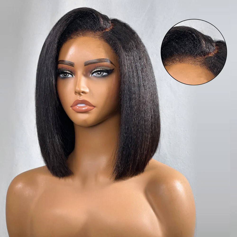 4x4 Lace Kinky Straight With 4C Hairline C Part Glueless Wig 100% Human Hair